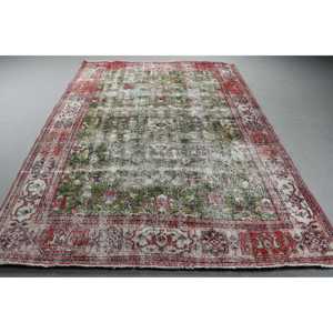 Vintage Oversize Rug, 7x10,2 ft Turkish Rug, <b>Red</b> Striped <b>Wool</b> Rug - Product Image 1