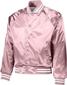 Chaqueta universitaria de satén azul de estilo fresco para hombre con cuello de punto y ribete a rayas, cazadora de béisbol al por mayor para invierno - Product Image 2