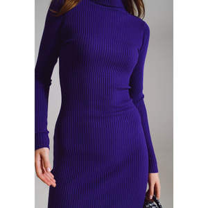 เดรสไหมพรมสีม่วงทรงบอดี้คอน คอเต่า แต่งโครเชต์ สไตล์ลำลอง สำหรับฤดูใบไม้ร่วงและฤดูร้อน ตกแต่งด้วยกระดุม ผลิตจากไนลอนธรรมชาติ - Product Image 4