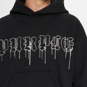 Sweat à capuche épais en éponge française surdimensionné personnalisé pour hommes polaire lourde strass coton mélangé imprimé brodé teint uni - Product Image 5