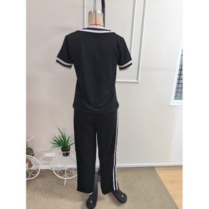 Conjunto de Dos Piezas para Mujer, Blusa de Manga Corta con Cuello en V de Viscosa de Dos Hilos y Pantalones, 37228 - Negro - Product Image 5