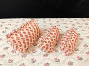 Set of 3 Cosmetic & Toiletry <b>Storage</b> Cotton Pouch / Cotton Quilted Travel Cases Pouches Perfect Valentine Day Gift - Product Image 2
