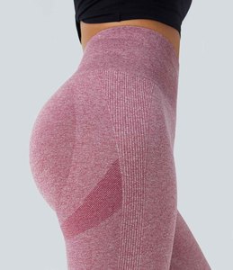 New Wholesale High Waisted Women's Solid Color Yoga <b>Leggings</b> Full Length Seamless Elastic Waist Sport Pants <b>Pink</b> - Product Image 5