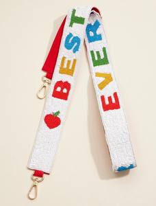 Correas de guitarra bordadas a mano con cuentas blancas y naranjas con diseño de monedero de estrella Accesorios de moda hechos a mano - Product Image 2