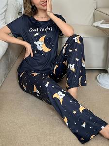 Nouveautés 2025 – Ensemble de pyjama d'été en polyester uni de luxe, taille personnalisée populaire de 22 mm, bleu brumeux, pour femme - Product Image 3