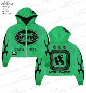 Trajes de sudor personalizados con lavado ácido, conjuntos de chándales completos acampanados bordados con apliques de cremallera gruesa de algodón y pantalones de chándal para hombres - Product Image 2