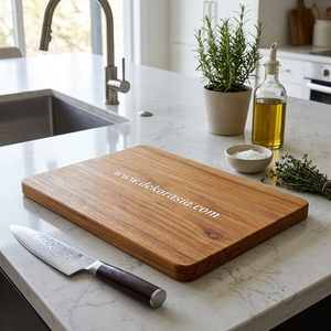 Planche à découper en bois de teck naturel, écologique, durable, épaisseur 2 cm, passe au lave-vaisselle, personnalisable, pour hacher et trancher - Product Image 6