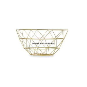 Venta caliente cesta redonda diseño antiguo encimera de Color dorado recubierto estilo geométrico verduras cesta de frutas soporte de alambre de Metal - Product Image 4