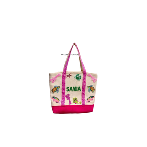 Sac fourre-tout décontracté en toile perlée personnalisé, cadeau avec nom brodé à la main pour femme, couleur et taille personnalisables - Ap Curated - Product Image 1