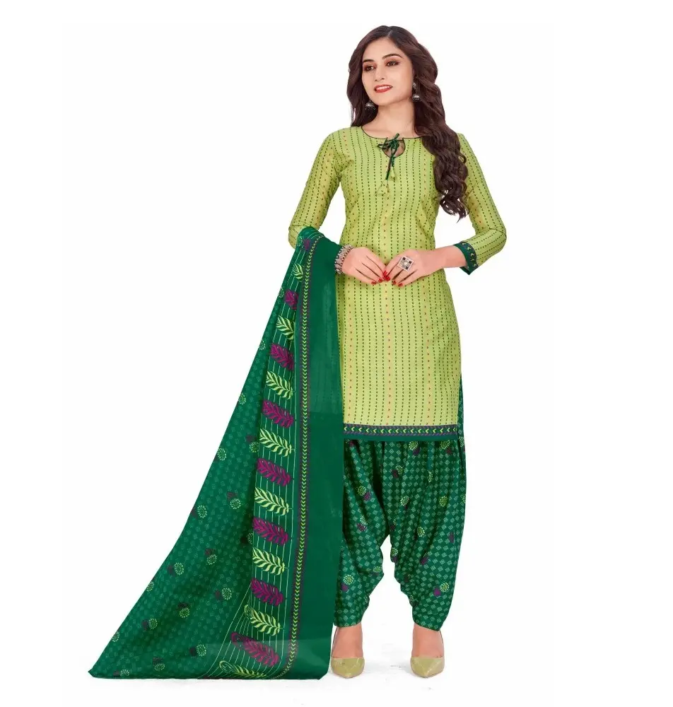 Mewah dicetak bergaya terlihat baik setelan katun untuk wanita Salwar Kameez wanita gaun besar etnis musim panas ringan
