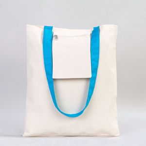 Turquoise Handles 100% Cotton Canvas <b>Purse</b> <b>Medium</b> Size-14 X 16 Inches 10 oz for Daily Use Advertising Foods Heat Transfer - Product Image 5