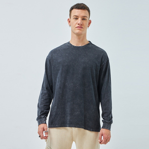 Wholesale Custom Heavy GSM Cotton Fitness Blank <b>Long</b> Sleeve Plain Round Neck Cotton Acid Wash T Shirt - Product Image 1