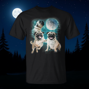 Camiseta con diseño de tres Pug Howl At Moon Space, diseño para amantes de los perros, color negro, unisex, talla para adultos - Product Image 3