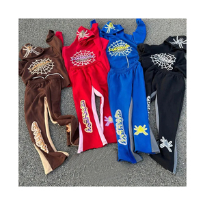 Survêtement OEM en coton 100%, ensemble sweats à capuche et pantalons de survêtement évasés LOGO personnalisé, ensemble sweat à capuche zippé et jogging - Product Image 4