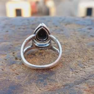 Prix de gros meilleure vente 925 en argent Sterling fait à la main femmes anneau naturel noir Onyx pierre précieuse poire forme anneau pour cadeau de fête - Product Image 4