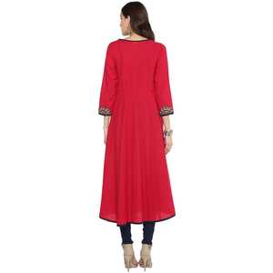 Kurti Festivo Rosa de Algodón con Adornos, Elegante Vestido de Fiesta de Noche, Tallas XS-5XL - Product Image 4