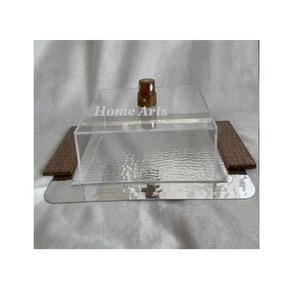 Bandeja de forma cuadrada de acero inoxidable con tapa de acrílico Bandeja de servicio de dulces de tamaño personalizado de nuevo diseño para la venta - Product Image 1