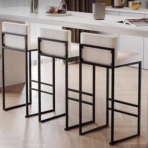 Sillas de Bar Modernas de Altura Media <span class=keywords><strong>con</strong></span> <span class=keywords><strong>Respaldo</strong></span> <span class=keywords><strong>Bajo</strong></span> y Patas Negras para Isla de Cocina y Bares Domésticos - Product Image 5