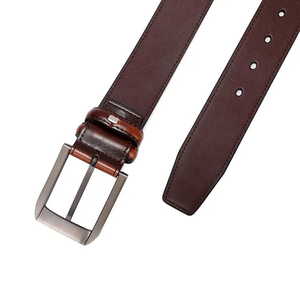 Cinturón Formal de Cuero Vacuno Genuino, Color Marrón Sólido, Hebilla de Pin, Correa Ancha, Cinturón de Vestir para Hombre - Product Image 4