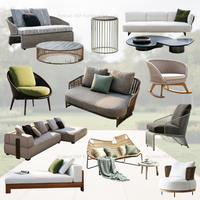 Canapé deux places en rotin pour jardin, dossier incurvé tressé, siège rembourré, structure métallique, mobilier d'extérieur pour villa, cour, hôtel, terrasse