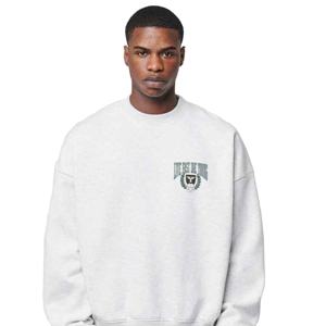 Sudadera de cuello redondo de gran tamaño, suéter de algodón liso con logotipo impreso, Jersey bordado en blanco para hombre, sudadera bordada, registro personalizado - Product Image 1