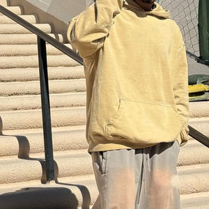 Sudadera con capucha lavada con ácido desgastada para hombre tela de algodón transpirable impresión personalizada bordado marca etiqueta privada al por mayor - Product Image 3