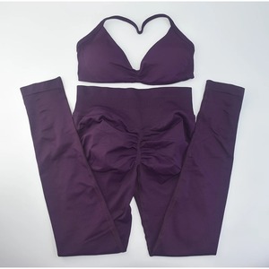 ชุดโยคะสองชิ้นสำหรับผู้หญิง คุณภาพสูง แบบสั่งทำพิเศษ ด้านหน้ามีโลโก้ ผ้าสแปนเด็กซ์/ไนลอน ระบายอากาศได้ดี - Product Image 2