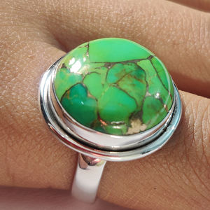 Anillo de Plata de Ley 925 de cobre verde turquesa, joyería hecha a mano, venta al por mayor, proveedores de anillos de plata - Product Image 5