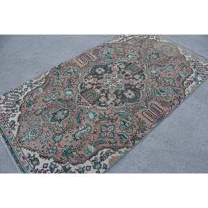 Classic <b>Brown</b> Blue Vintage Turkish Rug 4.4 X 7.9ft Handmade Patchwork Design <b>Wool</b> Bamboo Silk Material Latex Backing for Living - Product Image 2