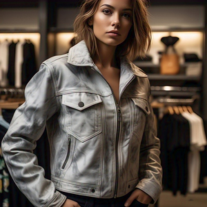 แจ็กเก็ตหนังฟอกกรดสำหรับผู้หญิงเสื้อแจ็คเก็ตหนังแกะมีซิปสำหรับขี่มอเตอร์ไซค์เสื้อโค้ทหนังสไตล์วินเทจสำหรับผู้หญิง - Product Image 6