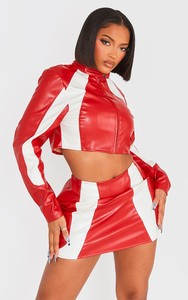 Streetwear Stripe Patchwork Moto Style PU Veste En Cuir Femme Manteau D'hiver Zip Up Outwear Biker Racing Vestes Chic - Product Image 2