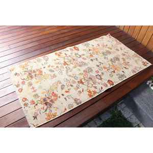 Tapis turc vintage 2,4x4,7 pi (74x144 cm), tapis patchwork jaune et rouge - Product Image 2