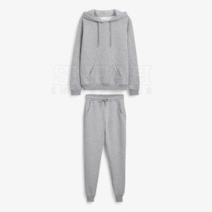 Ensemble de jogging en coton 2 pièces pour femmes de grande taille en toile de couleur unie Activewear Casual Style Winter Tracksuit - Product Image 1