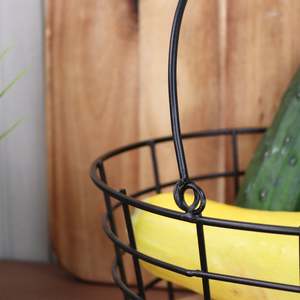 Panier de rangement en métal avec base en bois Panier à fruits et légumes pour organisateur de cuisine panier noir - Product Image 4