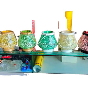 Soporte de vela redondo de aspecto hecho a mano mosaico de vidrio redondo Metal Candle Stand Set para la decoración del hogar y el jardín de la India - Product Image 3