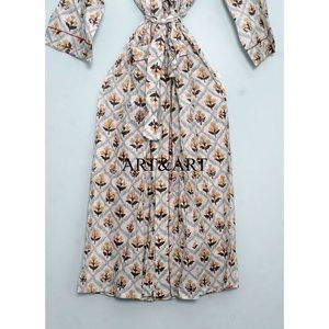 Women's Summer Boho Floral Print 100% Cotton Lightweight 3/4 Sleeve Soft <b>Kimono</b> Robe V-neck Pockets Front Logo Luxury Loungewear - Product Image 5