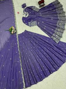 À la recherche de cette même couleur beau Designer Suit Simmer Silk fabric & inner Thread Sequnce work Lehngha Simmer Silk fabric - Product Image 6