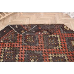 Turkish Vintage Kilim Large Rug 5.9x9.5 ft, <b>Red</b> Camouflage Rug <b>Wool</b> - Product Image 5