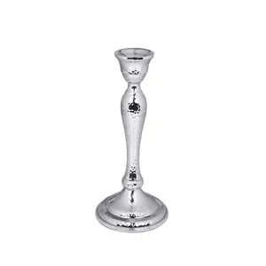 Elegant Silver Hammered Metal <b>Candlestick</b> <b>Holder</b> for Christmas, Handmade Eco Friendly Candle Stand For Living Room & Table Decor - Product Image 1
