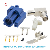 Connecteur HSD LVDS 4+2 6 broches Code A/B/D/H/L/Z, Jack femelle à angle droit 90° en laiton 100 Ohm pour câble Dacar 535 4 cœurs