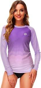 Deerose Womens Gradient Rash Guard UPF 50 + Swim Shirts Surfing Top con agujero para el pulgar - Product Image 5