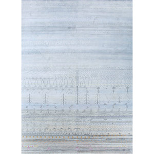Alfombras Manchaha Azules de Lana y Seda Anudadas a Mano con Patrón Abstracto para el Hogar, Pasillo, Alfombras Rectangulares de Jaipur, Modelo Estadounidense para Habitación Juvenil - Product Image 1