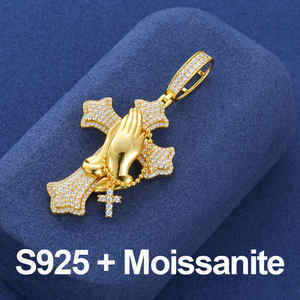 Haute 925 Sterling Silver Prière Mains Croix Pendentif Lab Cultivé Diamant Brillant Coupe De Luxe Hip Hop IGI EGL Fine Pendentifs Charmes - Product Image 3