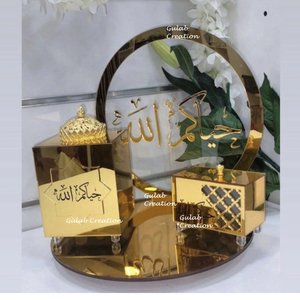 ชุดเตาไม้ bakhoor อะคริลิคสีทองพร้อมแจกันดอกไม้ในราคาขายส่งโดย ZAM ZAM IMPEX - Product Image 3