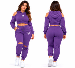 Conjunto de Top Corto con Capucha y Pantalones Deportivos a Juego en Color Rosa, Pantalones de Felpa de Color Sólido, Ropa Casual para Mujer, Atuendo Otoñal - Product Image 3