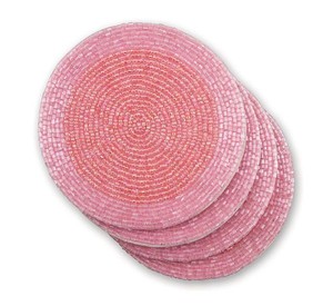 Fabriqué à la main blanc pour perlé rond hôtel table dessus dessous de verre inde à la main tasse à thé sous-verre avec perles vertes boîte emballée - Product Image 4