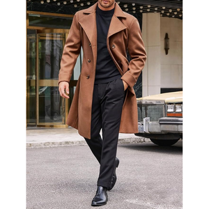 Trending Mens Bamboo Fiber Trench Coat Muesca Solapa Doble botonadura Cinturón Pea Coat Mezcla de lana Abrigo cálido de invierno - Product Image 4