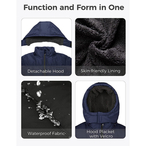 Hombros caídos Sólido Negro Transpirable Invierno Hombres Cálido Chaquetas acolchadas con capucha Diseño frontal Espesor estándar - Product Image 5