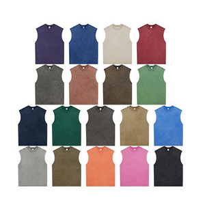 Ensemble sans manches unisexe surdimensionné, débardeur vintage délavé et short, tenue streetwear deux pièces, été - Product Image 5