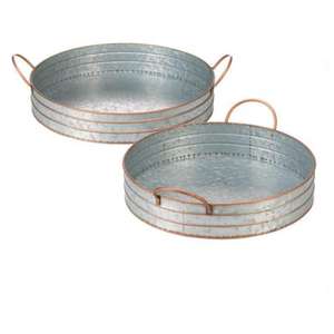 Classic Hand-made Design Galvanized Metal Serving <b>Tray</b> Set of 2 for Flat Homeware & Hotels <b>Dinner</b> Servings - Product Image 1
